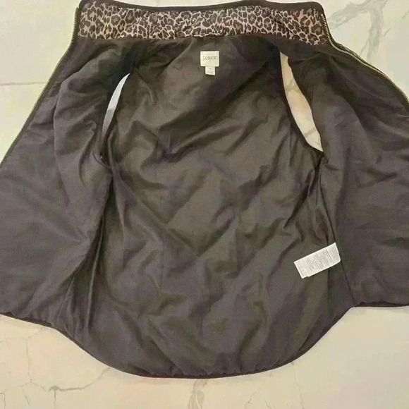 J. Crew Quilted Leopard Print Puffer Vest Full Zip Brown Black Womens Size Small - Picture 5 of 10